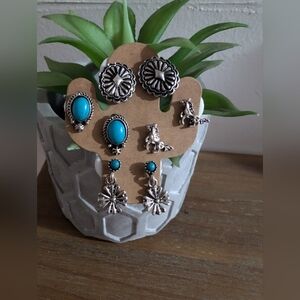 Silver and Turquoise Earring Studs Sets